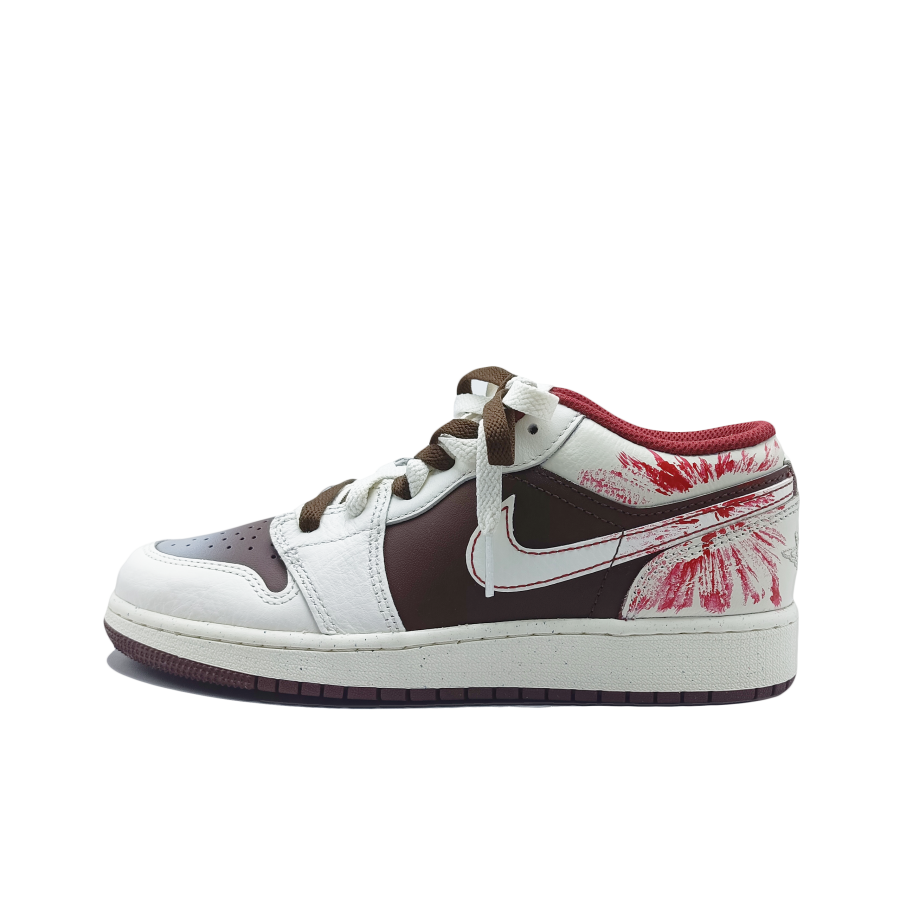 Jordan Jordan Air Jordan 1 Red Print Leather Low top Children's Basketball Shoes Red White Brown Teenagers