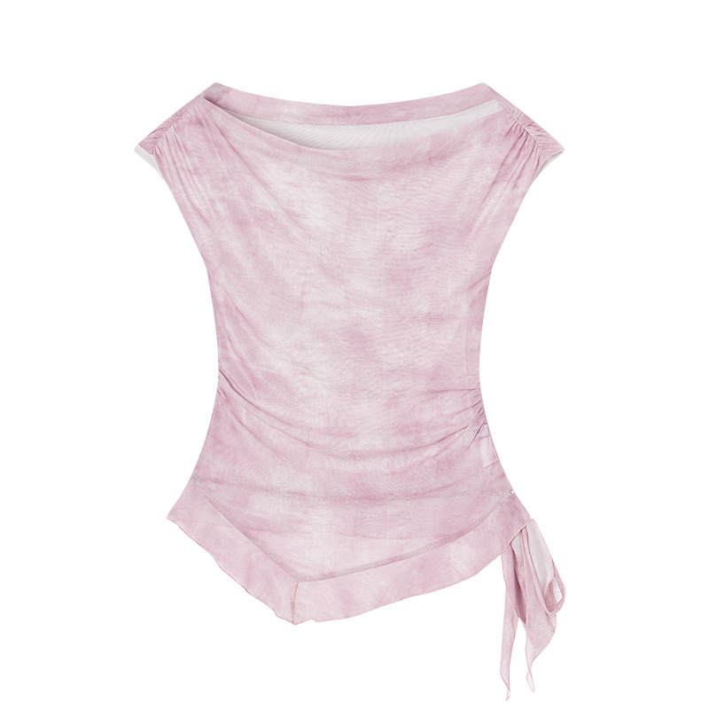 XIANGYING T Shirts Women's Pink Purple Boat Neck Moderate