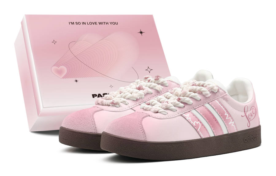 Adidas Adidas VL COURT 2.0 Romantic Treatment, Pink Love Cherry Blossom, Heartbeat, Girlish Style Low top Casual Skate Shoes