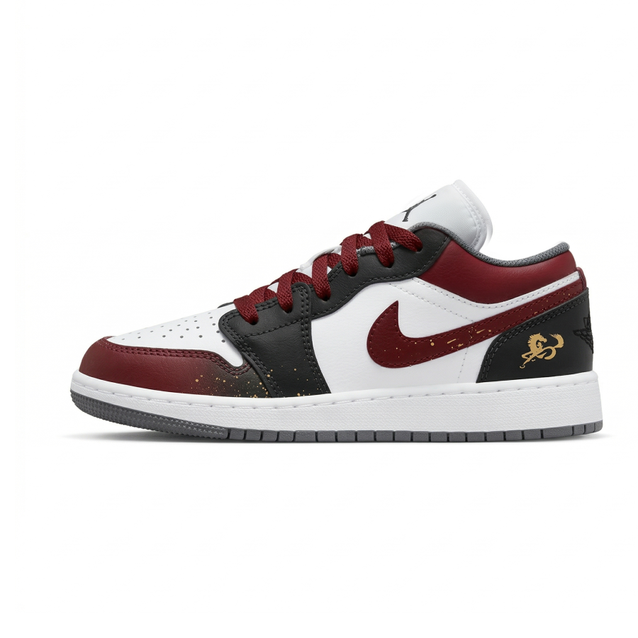 Jordan Jordan Air Jordan 1 Scarlet Daiwa Gold Slip Resistant Abrasion Resistant Low top Children's Basketball Shoes Black Red