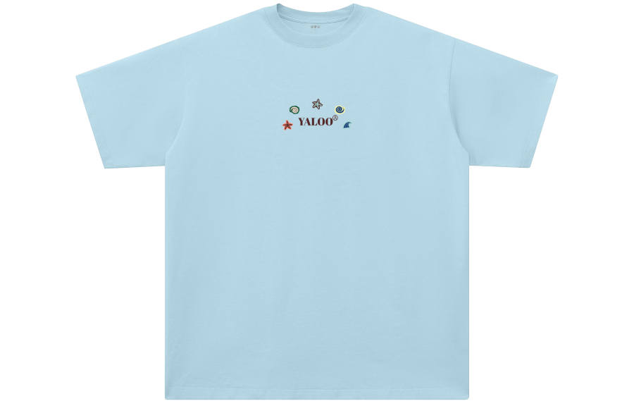 YALU T Shirts Unisex Misty Blue Crew Neck Moderate Straight Fit