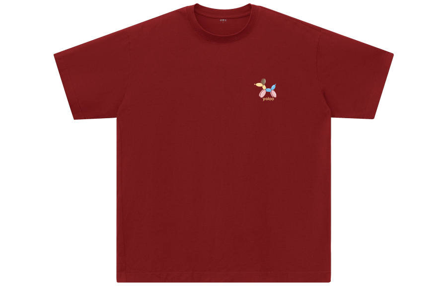 YALU T Shirts Unisex Burgundy Crew Neck Moderate Straight Fit