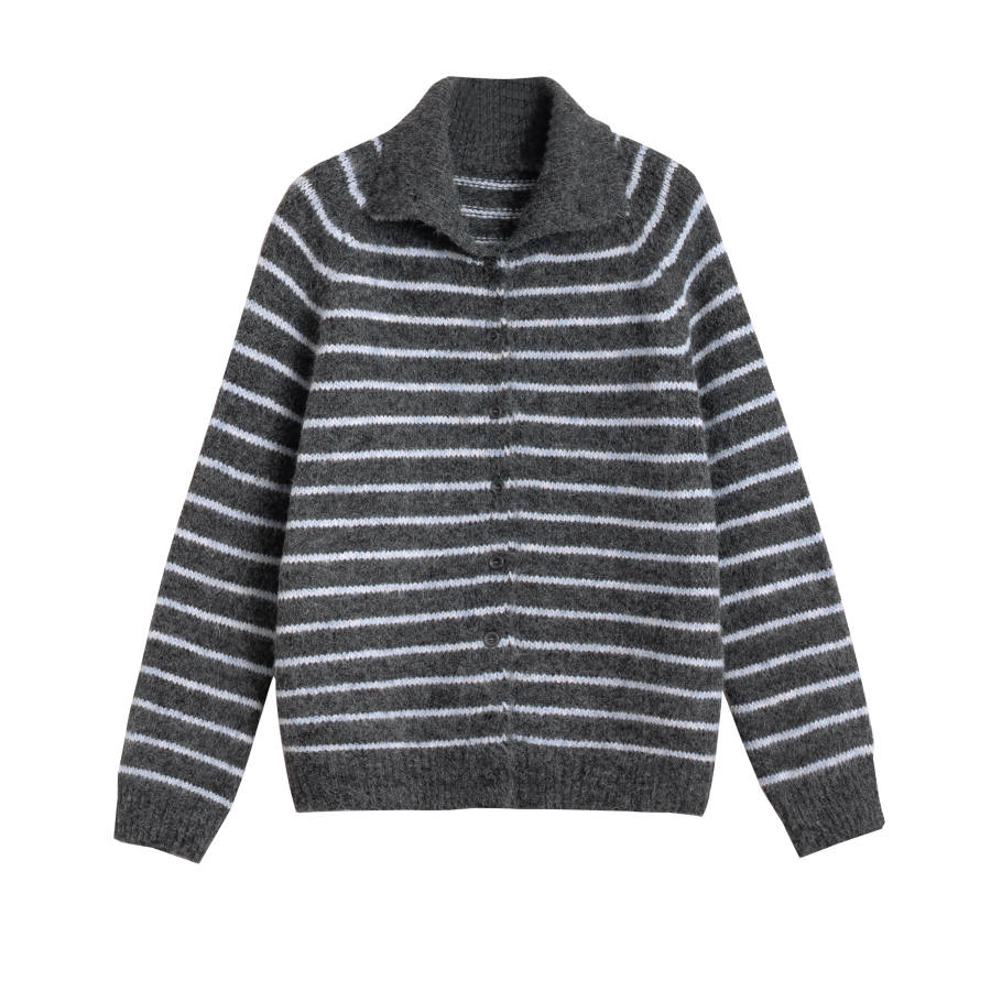 Tonlion Knitwear Women's Gray Tone Lapel Moderate Cardigan