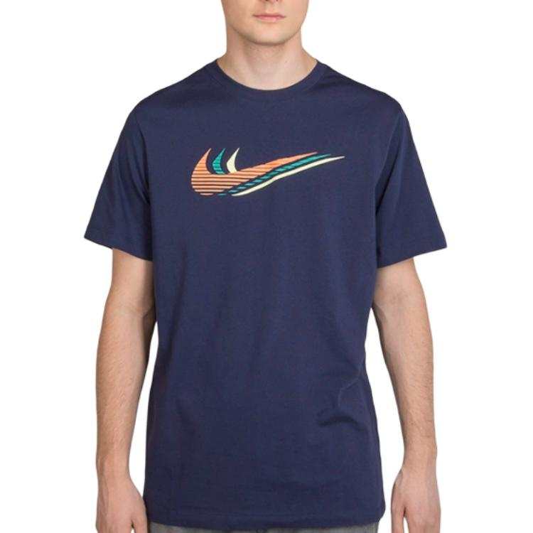 Nike Nike Swoosh T Shirts Men's Blue Crew Neck Straight Fit