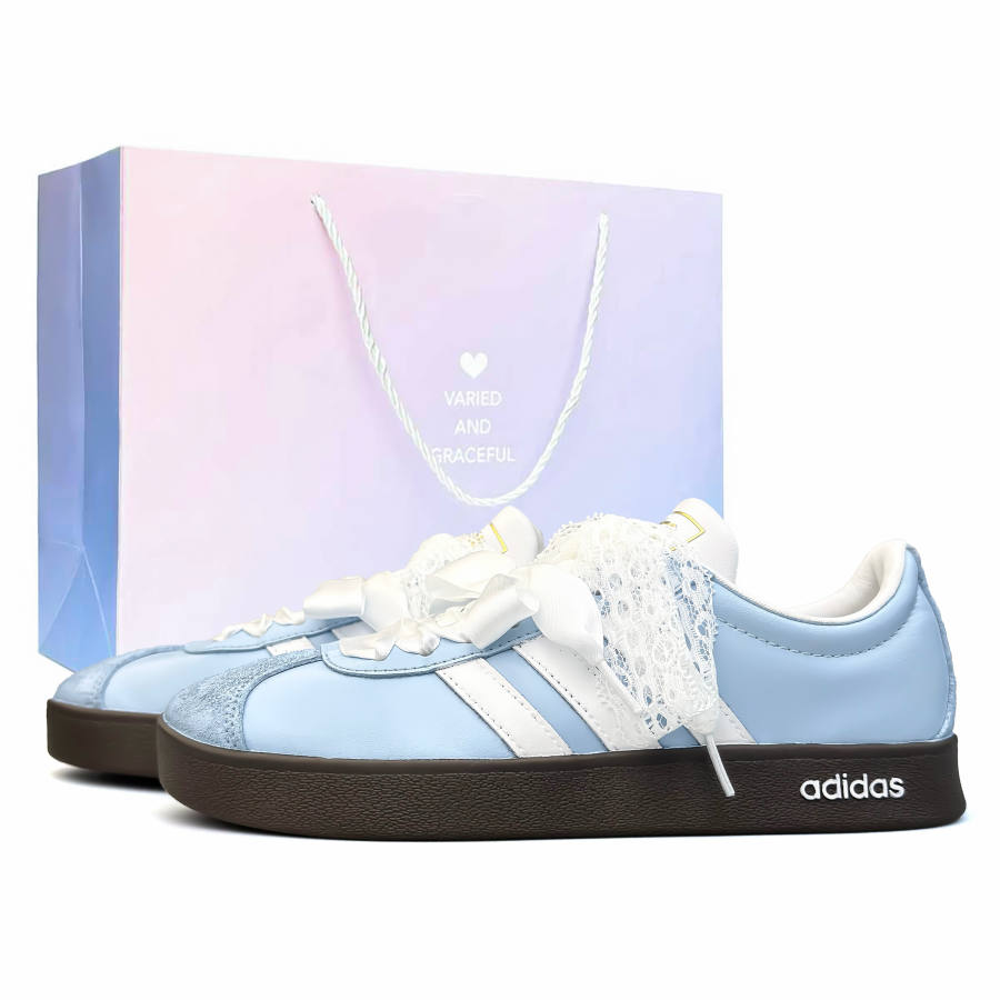 Adidas Adidas VL COURT 2.0 Milk Blue Ballet, Shopping Bag Synthetic Leather Slip Resistant Low top Skateboard Shoes Unisex