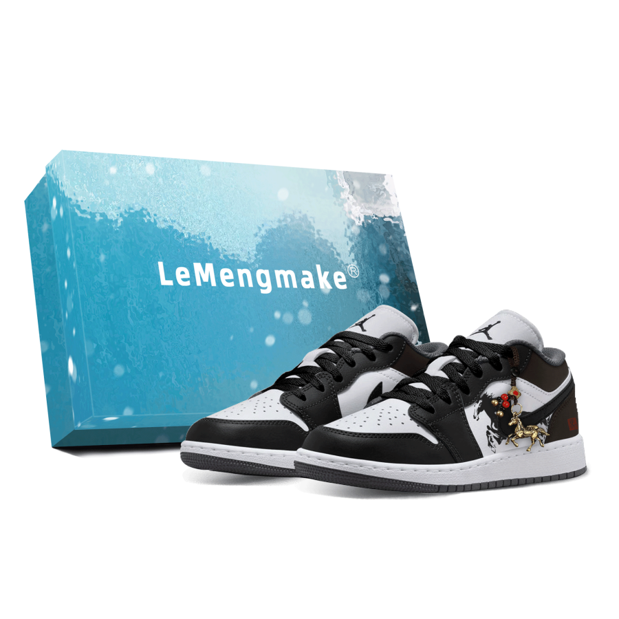 Jordan Jordan Air Jordan 1 Galloping Ink Horse Slip Resistant Abrasion Resistant Low top Children's Basketball Shoes