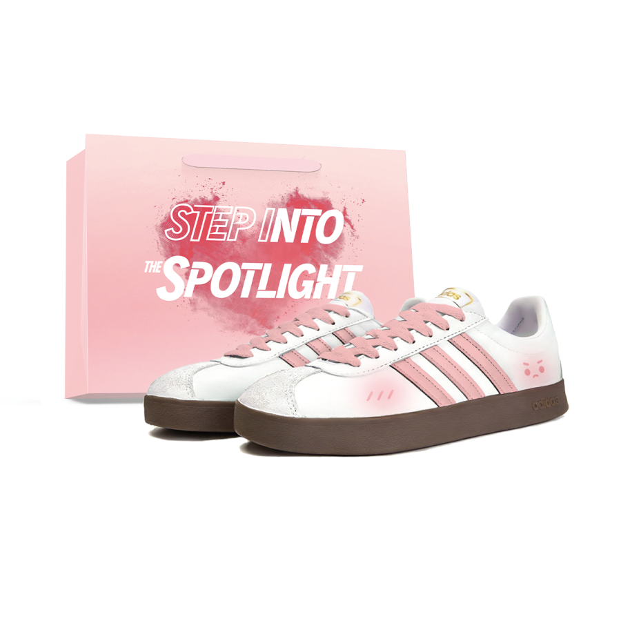 Adidas Adidas Vl Court Classic Blushing Heart Secrets Leather Cushioning Abrasion Resistant Low top Skateboard Shoes Unisex
