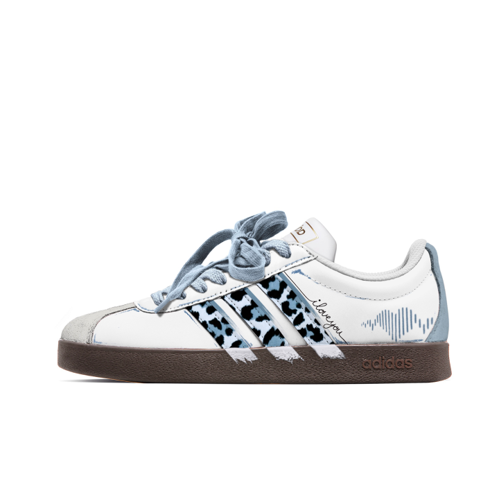 Adidas Adidas Vl Court Classic Dusty Blue Leopard Language Low top Skateboard Shoes Unisex Blue