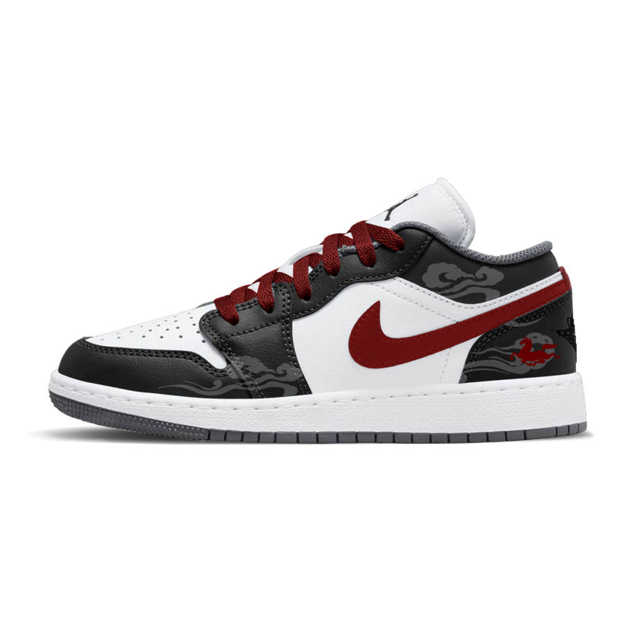 Jordan Jordan Air Jordan 1 Ink Dyed Cloud Trace Abrasion Resistant Low top Children's Basketball Shoes Black Red Unisex