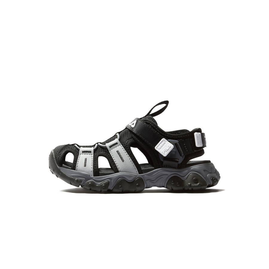 FILA KIDS SEASON FSW Synthetic Leather, Textile Anti Kick, Abrasion Resistant, Breathable Sandal Black/Space Silver