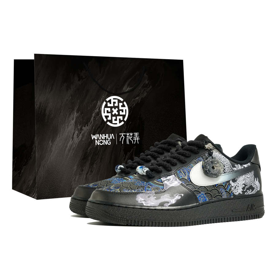 Nike Nike Air Force 1 Wan Hua Nong, Enyue, Shopping Bag Abrasion Resistant Low top Skateboard Shoes Men's Black