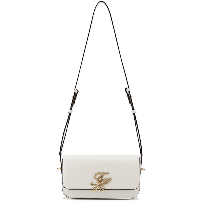 Tommy Hilfiger Cow Leather Shoulder Bag, Crossbody Bag Women's Ecru/Brown