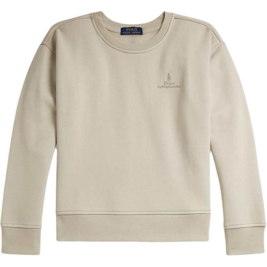 Polo Ralph Lauren Sweatshirt Crew Neck Fleece Lined Solid Color Long Sleeved Large Size Classic Stone Color Teenagers
