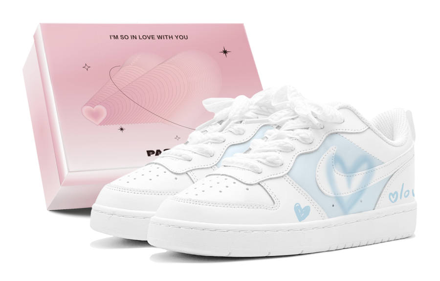 Nike Nike Court Borough Couple, Romantic Favor, Heartbeat Dream Blue, Fresh Sweet Style Low top Skateboard Shoes Women's