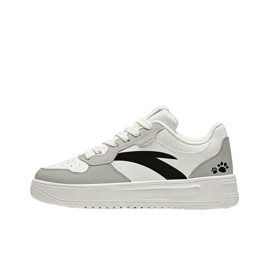 Anta Easy Gray White Sky Small Paw Synthetic Leather Slip Resistant Low top Skateboard Shoes Unisex Niche Campus Style