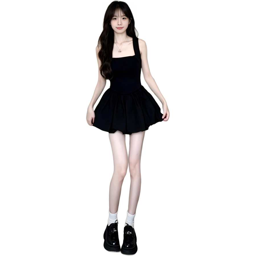 JBBCN JBBCN Sleeveless Dresses Women's Black Square Collar Thin Extra Short
