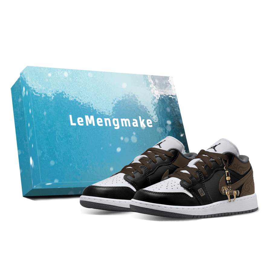 Jordan Jordan Air Jordan 1 Cloud Galloping Shadow Abrasion Resistant Low top Children's Basketball Shoes Black Brown Unisex