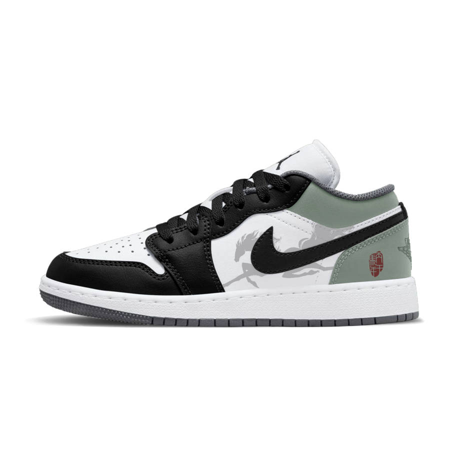 Jordan Jordan Air Jordan 1 Forest Ink Shadow Slip Resistant Abrasion Resistant Low top Children's Basketball Shoes Black Green