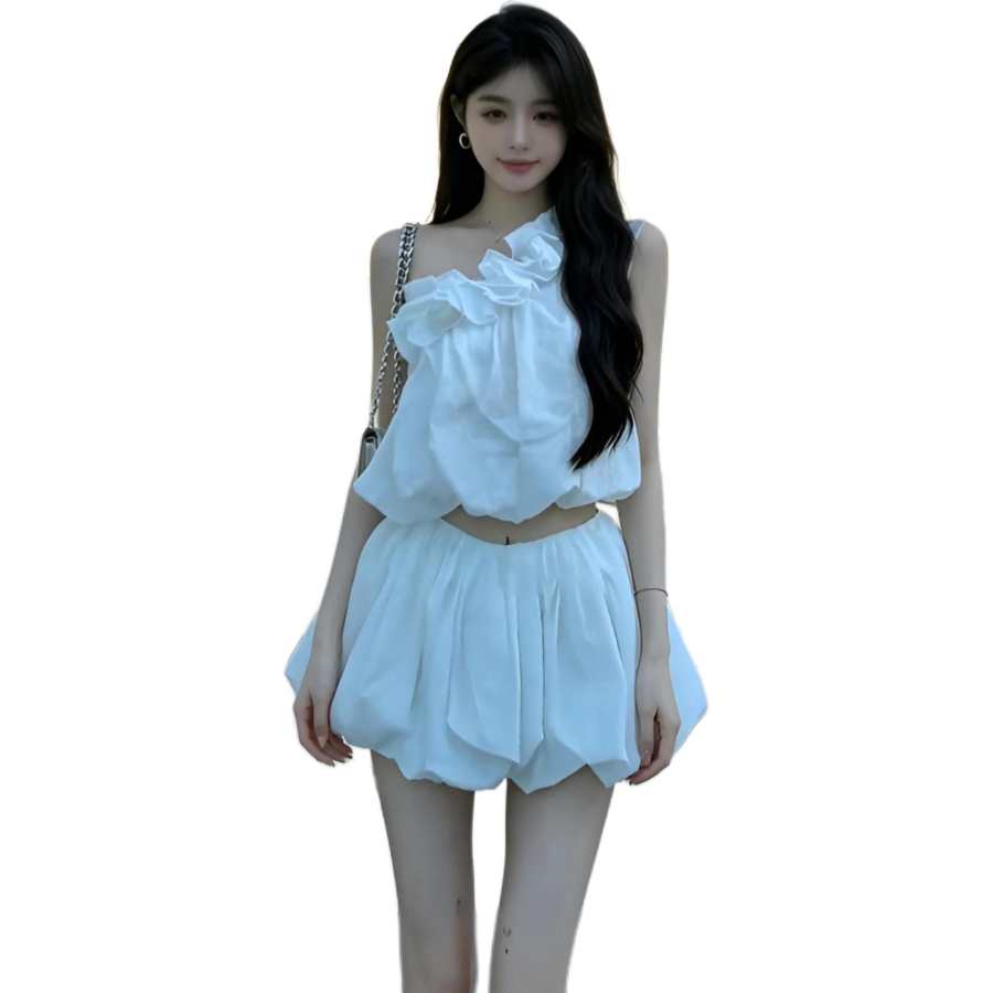 Cotton Gene Two Piece Skirt Sets Women's Asymmetrical Collar Moderate Short