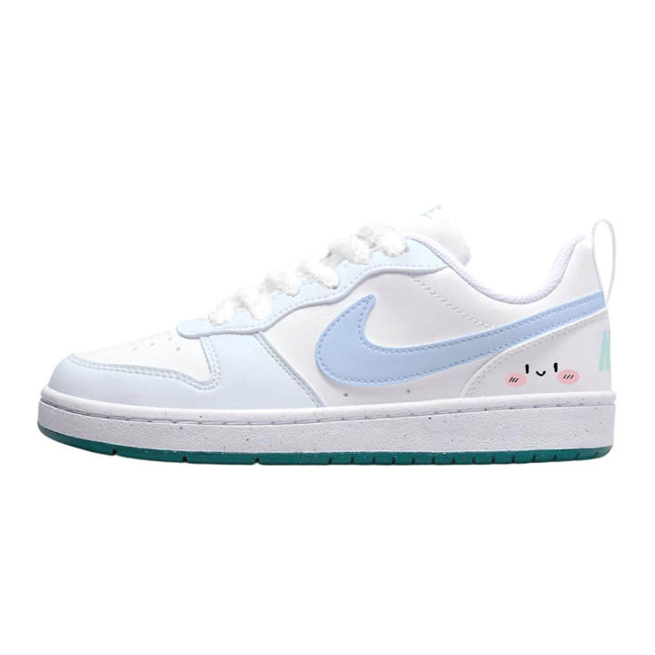 Nike Nike Court Borough Synthetic Leather Slip Resistant Abrasion Resistant Low top Skateboard Shoes Unisex White Blue