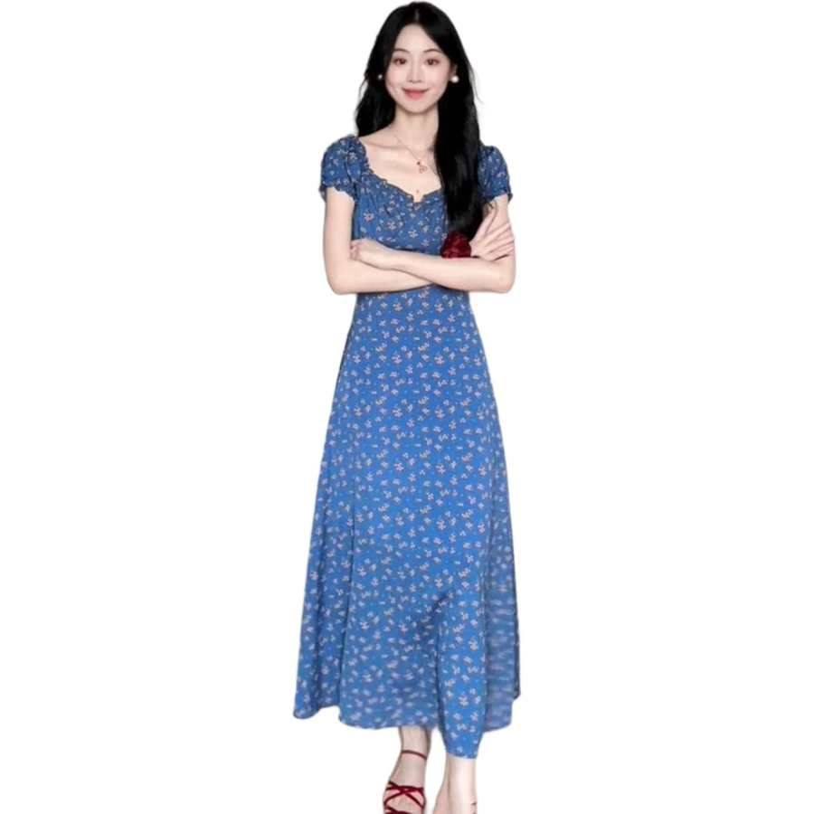 JBBCN JBBCN Sleeveless Dresses Women's Blue Square Collar Thin Long