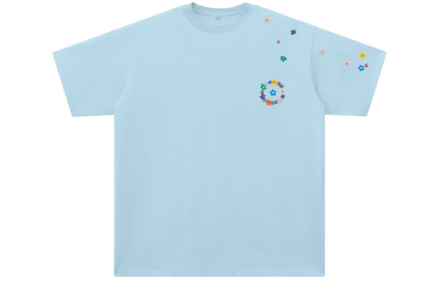 YALU T Shirts Unisex Misty Blue Crew Neck Moderate Straight Fit