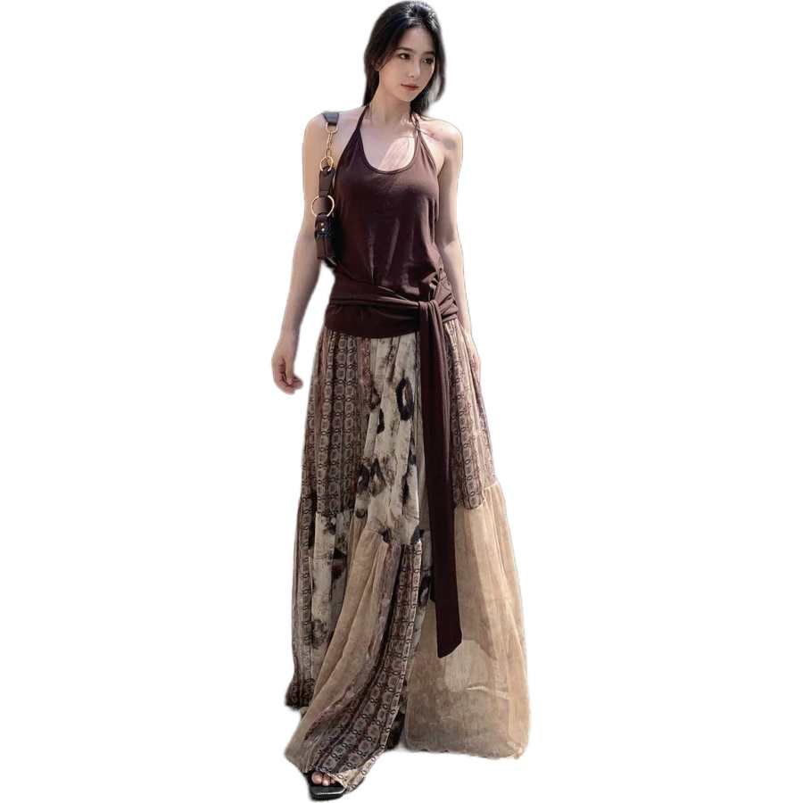 Cotton Gene Two Piece Skirt Sets Women's Crew Neck Moderate Long