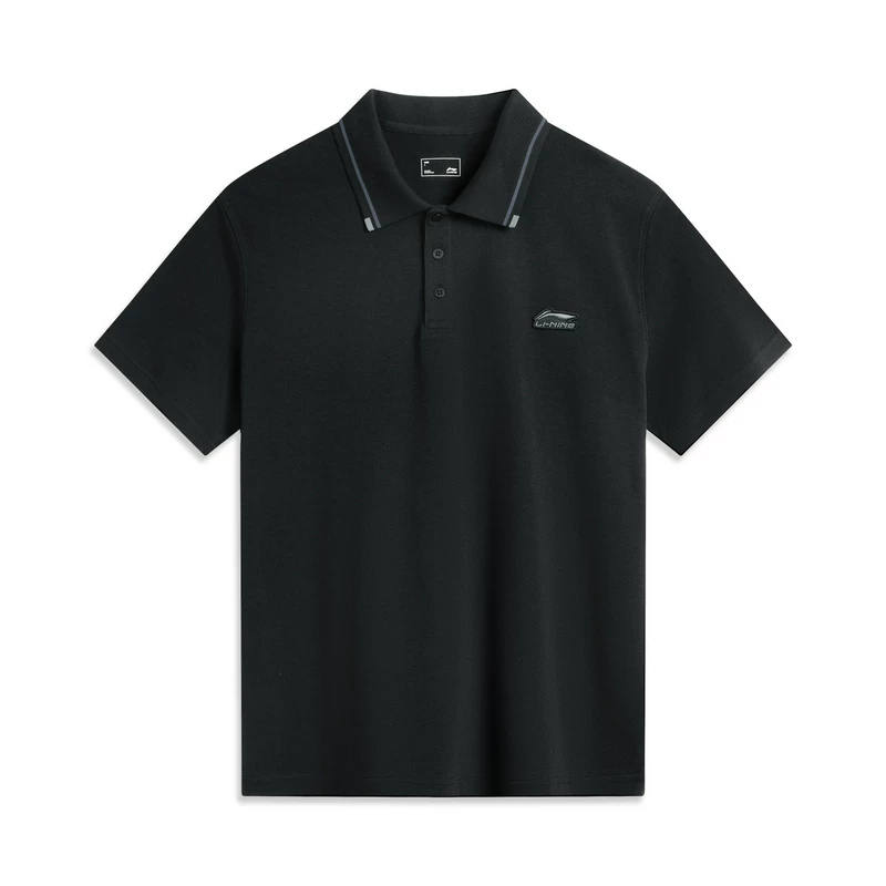 Li-Ning Li Ning Polo Shirts Men's Black APLV459 1 Polo Collar Thin Straight Fit