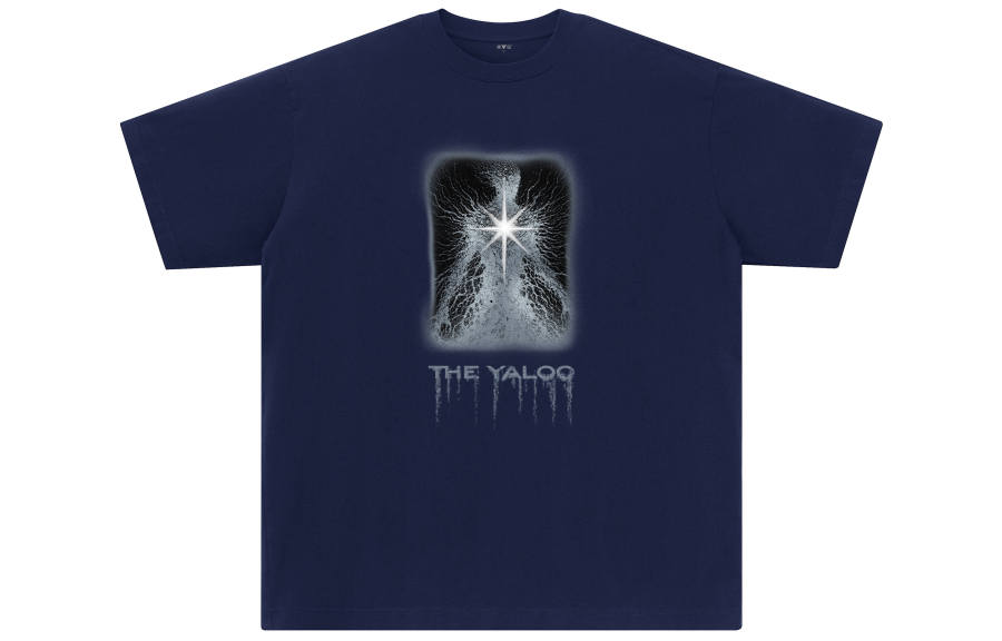 YALU T Shirts Unisex Navy Blue Crew Neck Moderate Straight Fit