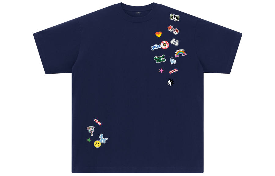 YALU T Shirts Unisex Navy Blue Crew Neck Moderate Straight Fit