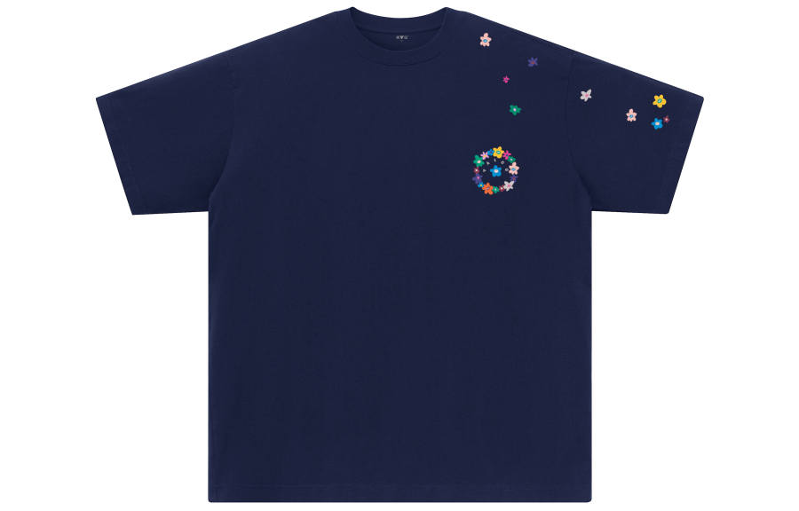 YALU T Shirts Unisex Navy Blue Crew Neck Moderate Straight Fit