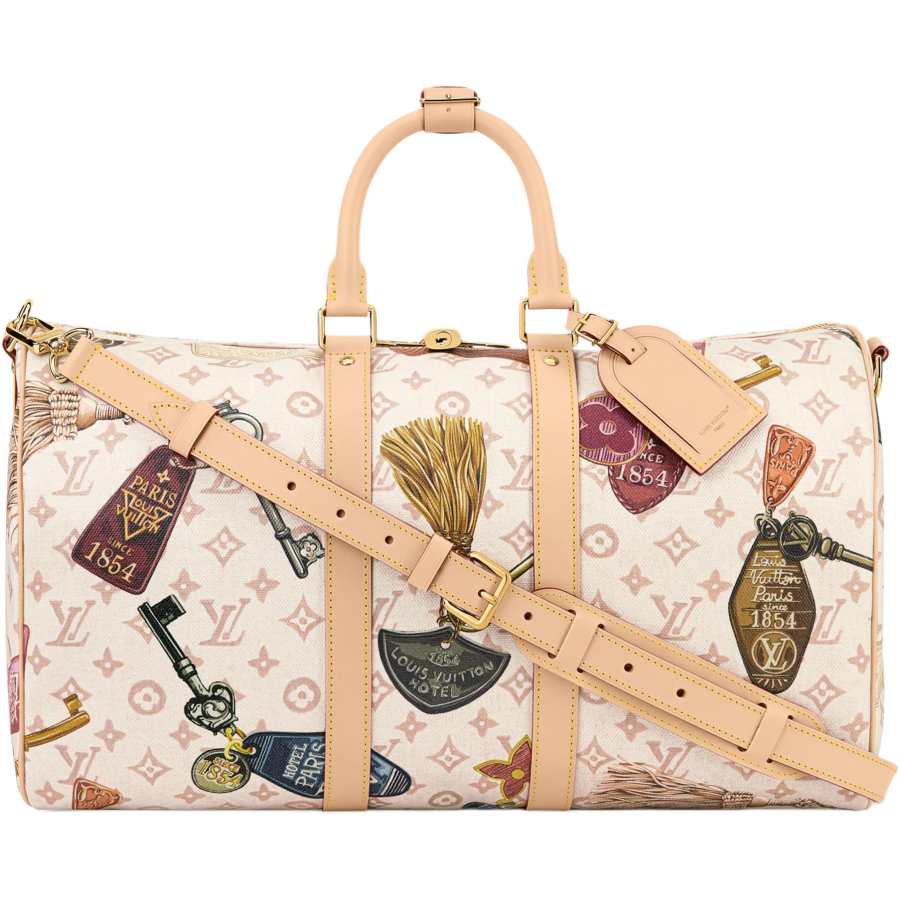 LOUIS VUITTON Keepall Monogram Dune Coated Canvas Travel Bag Unisex Beige