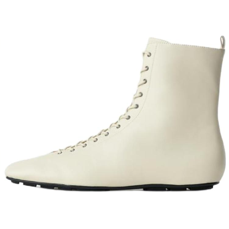 ZARA LTHR FLT NKL BTS 16 Sheepskin Ankle Boots 1.5cm Women's Light Beige Yellow