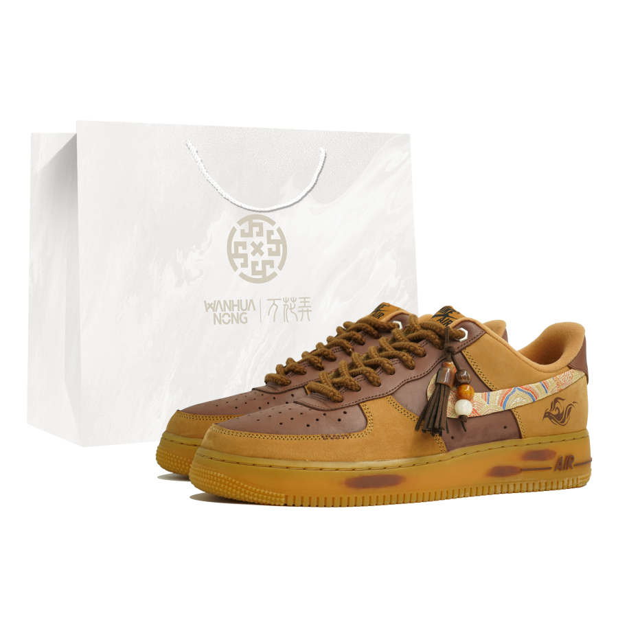 Nike Nike Air Force 1 Wan Hua Nong, Brown Yarn, Shopping Bag Abrasion Resistant Low top Skateboard Shoes Unisex Brown
