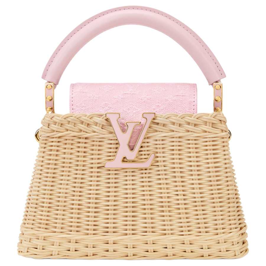 LOUIS VUITTON Capucines Rattan Denim Fabric Shoulder Bag, Crossbody Bag, Handbag Mini Women's Beige & Pink