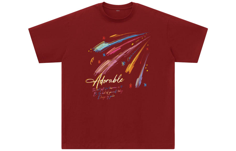 YALU T Shirts Unisex Burgundy Crew Neck Moderate Straight Fit