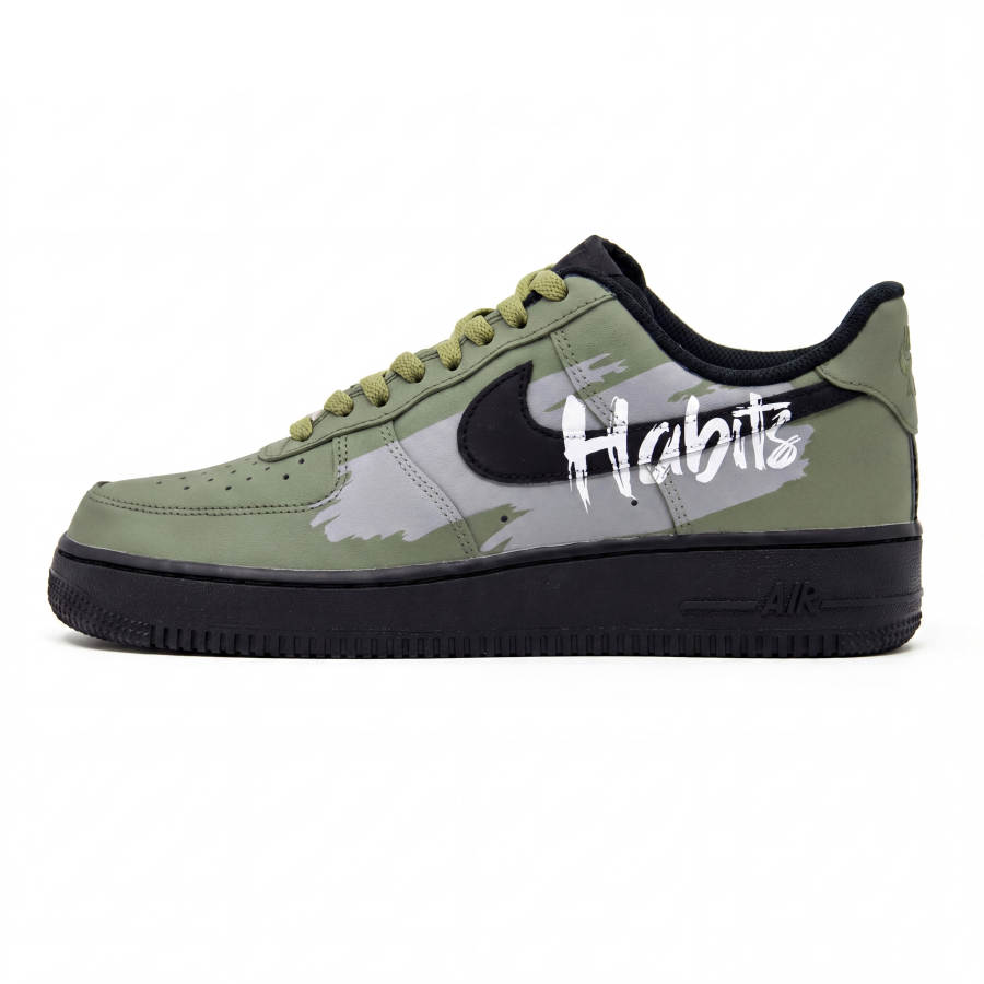 Nike Nike Air Force 1 Green Gray Letter Slip Resistant Abrasion Resistant Low top Skateboard Shoes Unisex Army Green