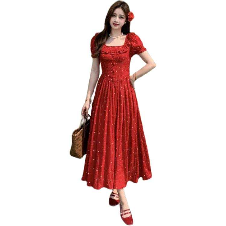 JBBCN Sleeveless Dresses Women's Red Square Collar Moderate Long
