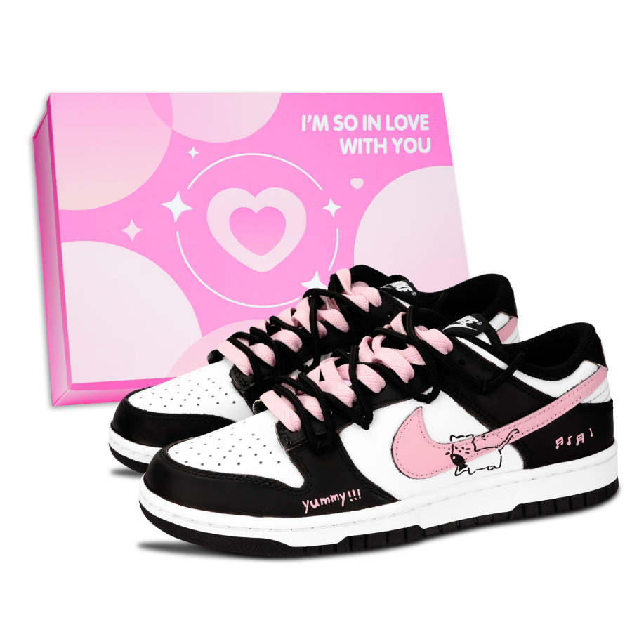 Nike Nike Dunk Black White, Urban Chic Style Cat Leather Low top Skateboard Shoes Unisex Pink