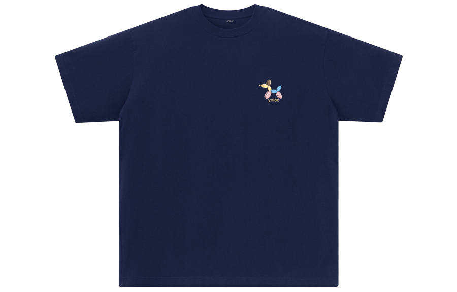 YALU T Shirts Unisex Navy Blue Crew Neck Moderate Straight Fit