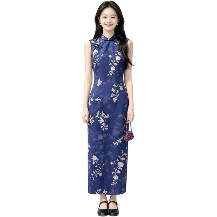 JBBCN Sleeveless Dresses Women's Royal Blue Stand Collar Moderate Long