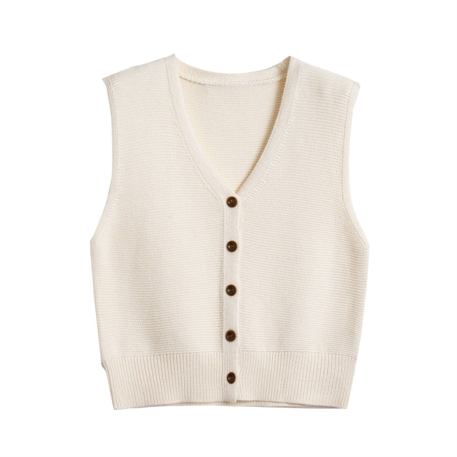 Tonlion Knitwear Women's Beige Apricot V Neck Moderate Cardigan