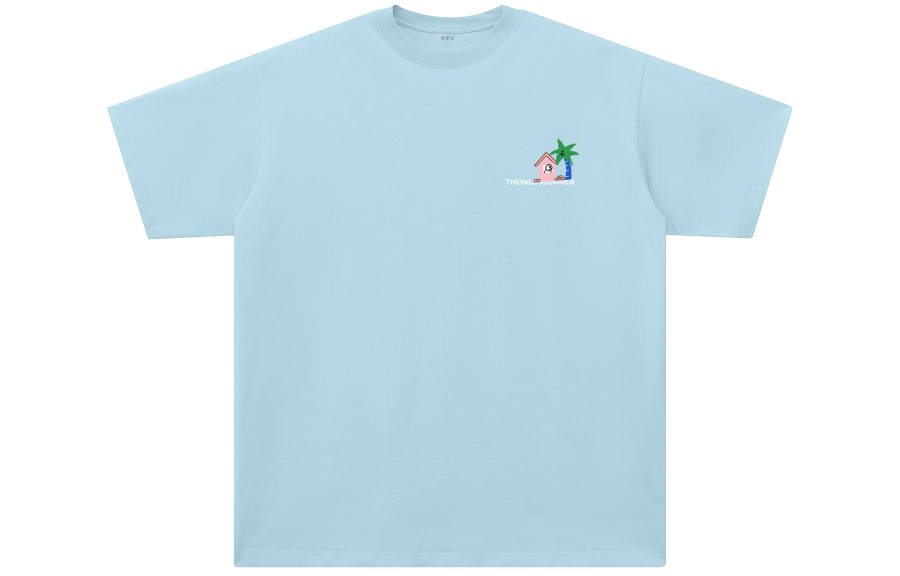 YALU T Shirts Unisex Misty Blue Crew Neck Moderate Straight Fit