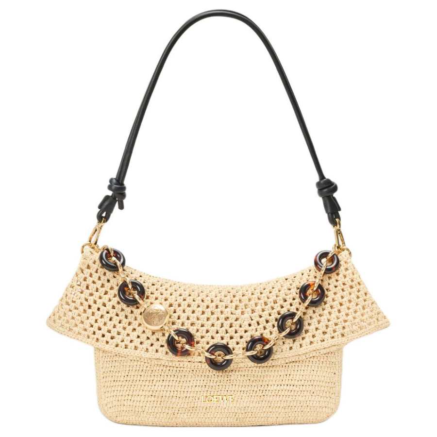 LOEWE Raffia With Cow Leather Crossbody Bags Medium Women's Natural