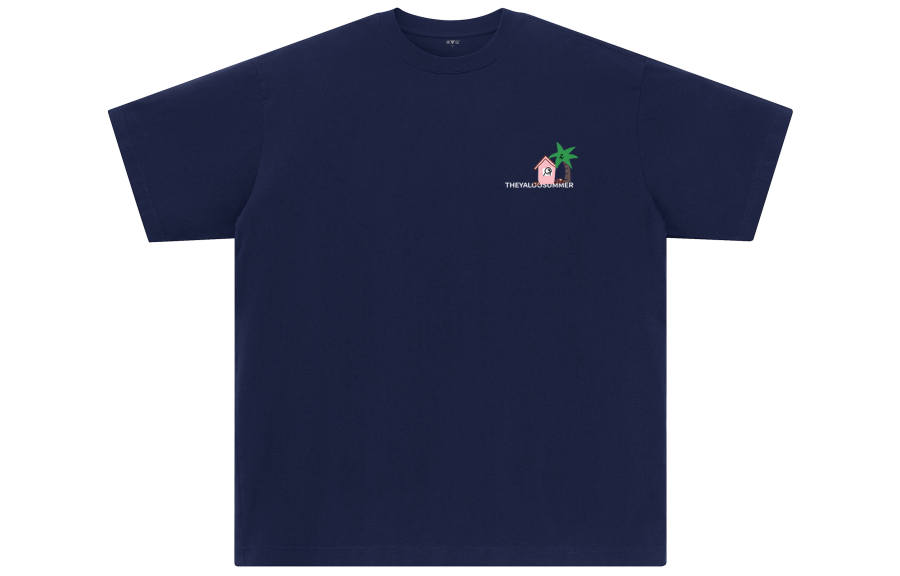 YALU T Shirts Unisex Navy Blue Crew Neck Moderate Straight Fit