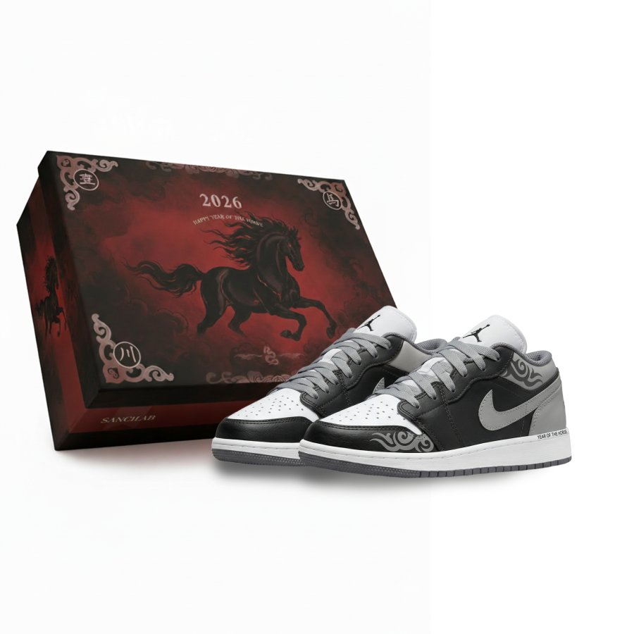 Jordan Jordan Air Jordan 1 Gray Shadow Running Horse Slip Resistant Abrasion Resistant Low top Children's Basketball Shoes