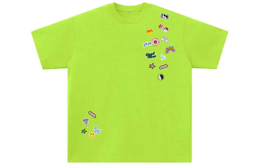 YALU T Shirts Unisex Neon Green Crew Neck Moderate Straight Fit