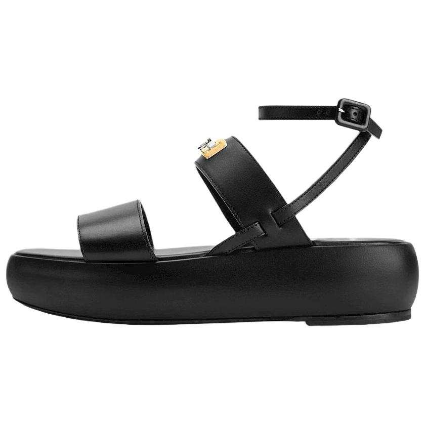 LOUIS VUITTON Swing Sheepskin One Strap Sandals Women's Black