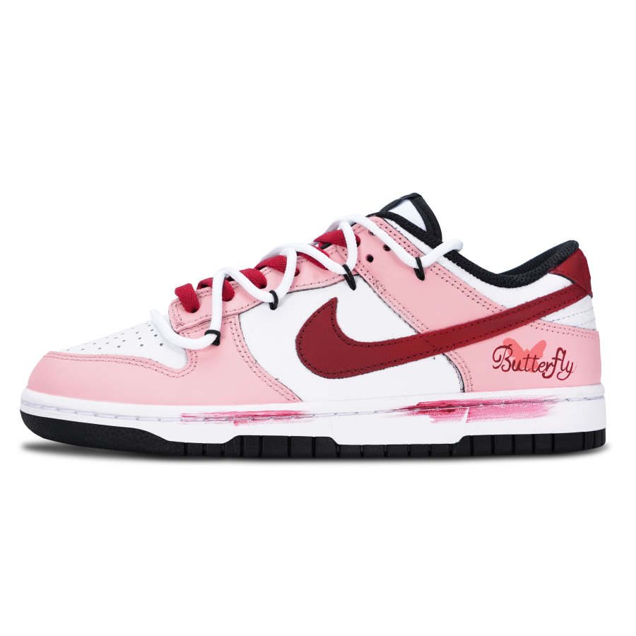 Nike Nike Dunk Black White, Pink Butterfly Sweet Order Leather Low top Skateboard Shoes Unisex Red Pink