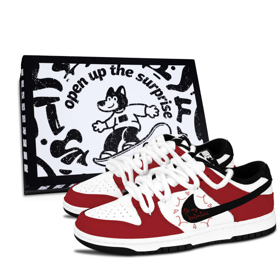 Nike Nike Dunk Black White, Love In Red Rhythm Leather Low top Skateboard Shoes Unisex Red